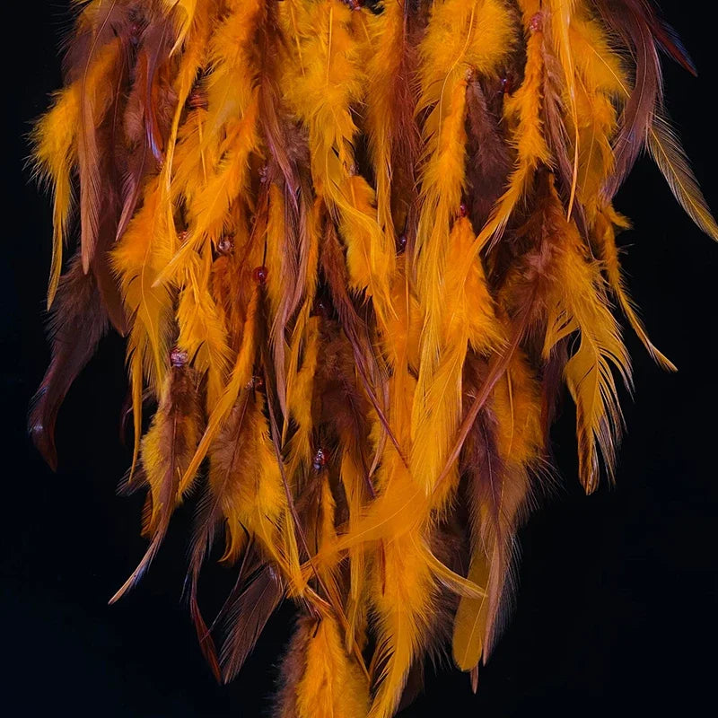 Attrape Rêve Orange Plume de Paon | Attrapeur de Rêves